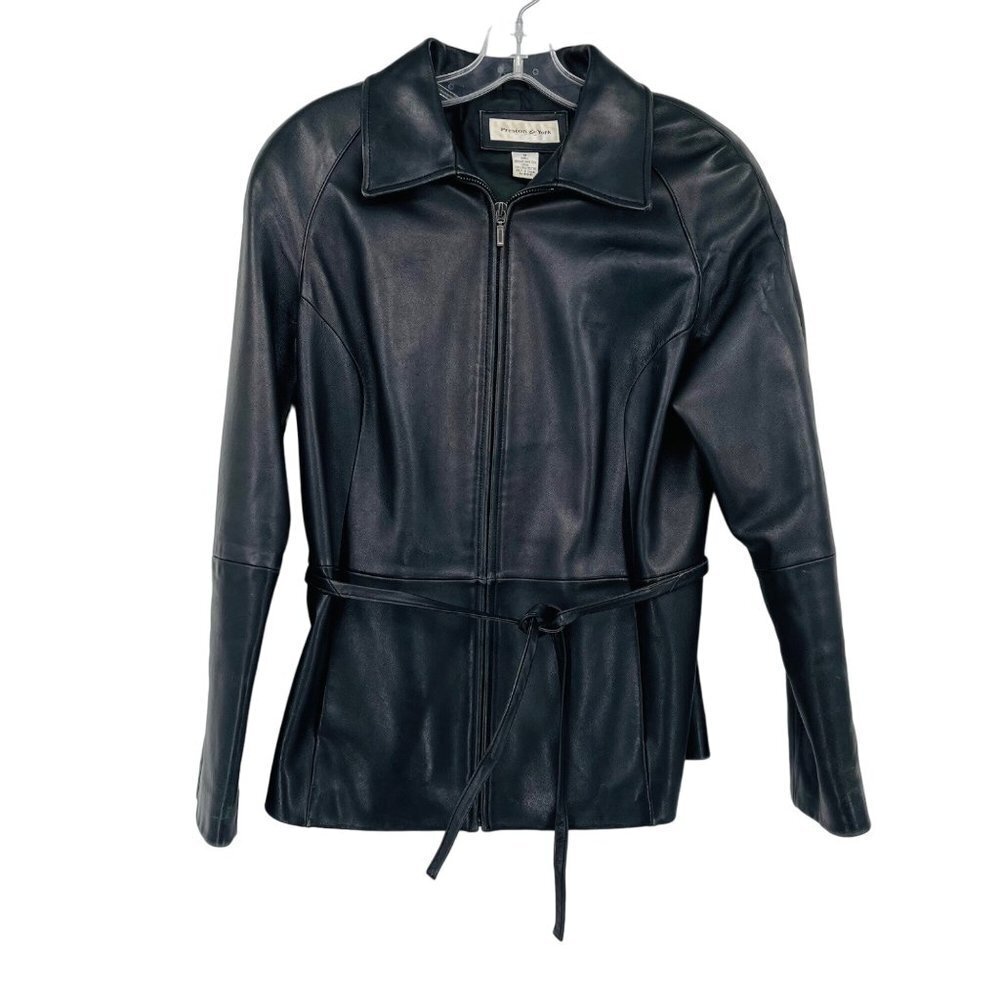 Preston & York Women's Lamb Skin Leather Jacket Size‎ M Buttery Black Full Zip